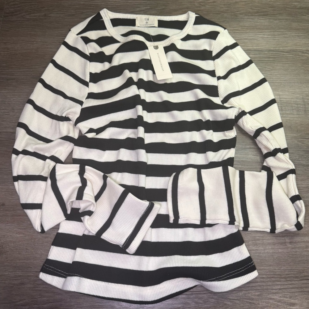 t.la Long Sleeve Mixed Stripes Ribbed Tee - Picture 3 of 7